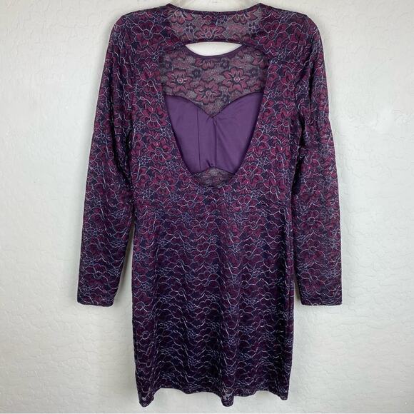 Express Floral Metallic Lace Long Sleeve Dress Purple Womens Sz M Party Preppy - Picture 4 of 12